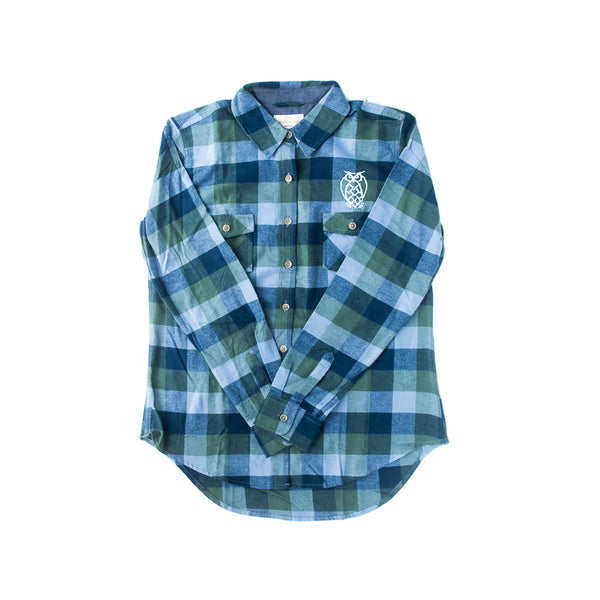 Women's Long Sleeve Logo Flannel Shirt - Navy/Green